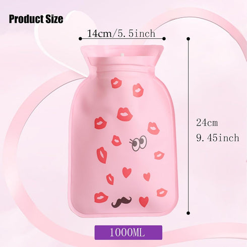 DOIITIEN Pain Relief Hot Water Bottle with Soft Cover 1.0L Rubber Hot Water Bag for Neck Shoulder and Hand Feet Warmer Menstrual Cramps Hot Compre...
