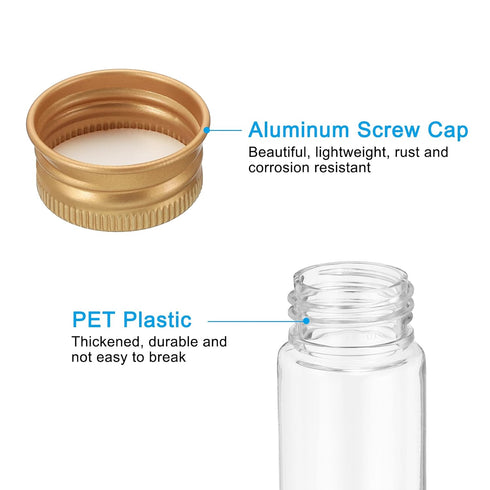 PATIKIL 80ml Plastic Test Tubes with Screw Caps, 6Pcs 128x33mm Flat Bottom Tubes for Scientific Party Decoration Candy Bead Storage Bath Salt, Gol...