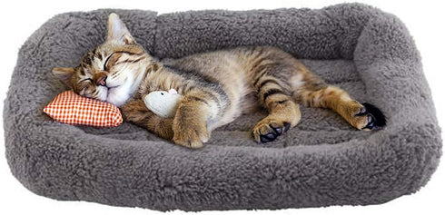 Enjoying Plush Cat Bed Mat 10" x 15" Pet Cushion with Pillow Around for Puppy Curling Sleep Cat Pad for Cat Carrier/Crate Dog Self-Warm Bed, Antis...