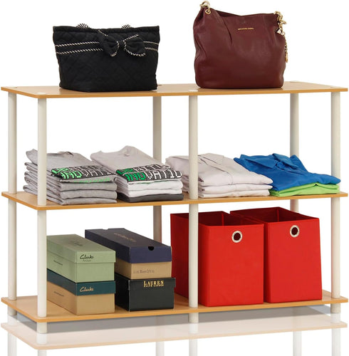 Furinno 99130BE/WH 3-Tier Double Size Storage Display Rack, Beech/White...