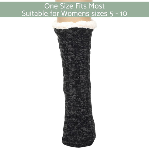 Elanze Designs Simple Knit Womens One Size Plush Lined Non Skid Indoor Slipper Socks...