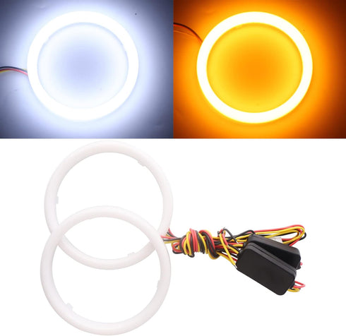 Qasim 1-Pair 100MM White+Amber Switchback 132SMD 4014 LED Halo Ring Angel Eyes DRL Warning Lights 12V...