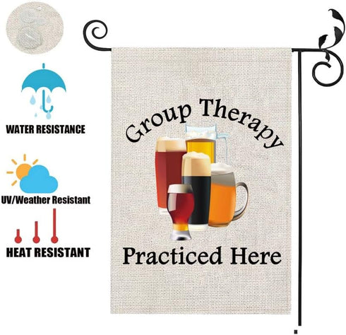 PXTIDY Funny Drinking Garden Flag Group Therapy Practiced Here Drinking House Yard Flag Beer Outdoor Decoration Flag Group Therapy Home Decor...