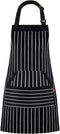 Kitchen Cooking Apron for Women and Men, Adjustable Chef Bib Apron with Pockets - 32" x 28" - Black/White Pinstripe- 1 Pcs...