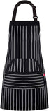 Kitchen Cooking Apron for Women and Men, Adjustable Chef Bib Apron with Pockets - 32" x 28" - Black/White Pinstripe- 1 Pcs...