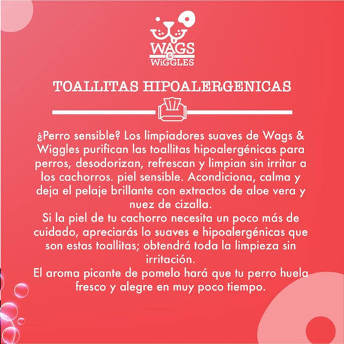 Wags & Wiggles Purify Hypoallergenic Wipes for Dogs Gently Clean & Condition Your Dog's Coat Without A Bath Zesty Grapefruit Scent Your Dog Will L...
