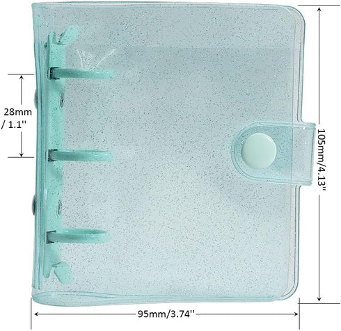 Blue Glitter Soft PVC Mini Binder Cover Refillable Notebook Binders 3 Ring Planner Shell Protectors with Snap Button Closure for Loose Leaf File F...