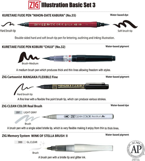 Kuretake ZIG Inktober Special Set, ILLUSTRATION BASIC SET 3 for Manga Drawing, Lettering and Calligraphy, Professional Artist Quality, Made in Jap...