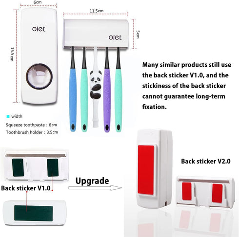 Olet Automatic Toothpaste Dispenser, Toothpaste Squeezing and Tooth Brush Holder Set(5 Brushs Set). White...