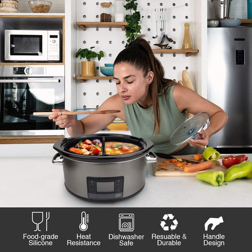 ChefAid Slow Cooker Divider Liners with Handle, 100% Silicone Reusable Slow Cooker Liners Compatible with 6-8 Quart Oval or Round Slow Cooker, Fit...