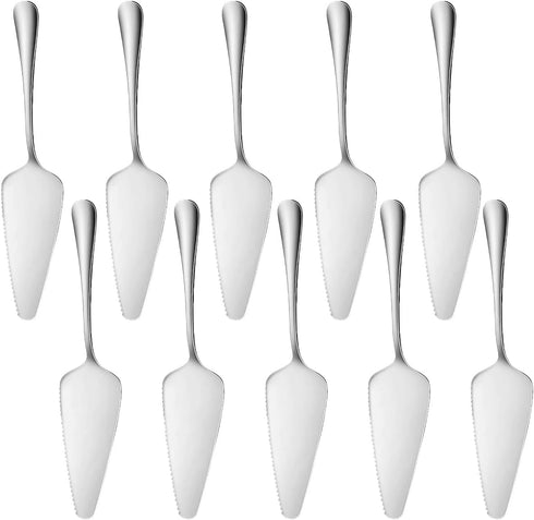Stainless Steel Cake Server Pack of 10 Pie Holder Transfer Triangular Spade Spatula Serrated Edge for Pizza Cake Baking Safe in Dishwasher (Silver...