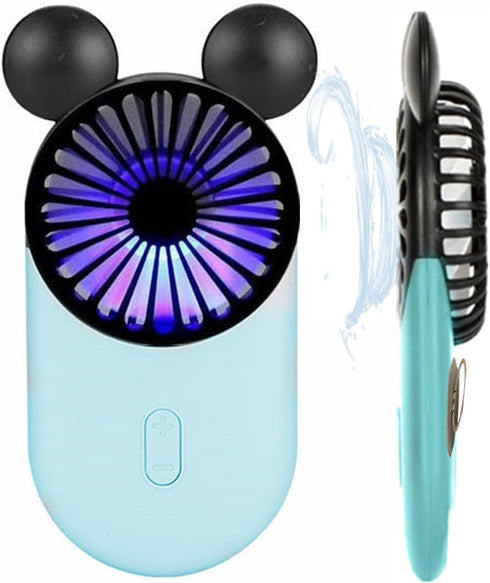 Cute Personal Mini Fan, Handheld & Portable USB Rechargeable Fan with Beautiful LED Light, 3 Adjustable Speeds, Portable Holder, for Indoor Or Out...
