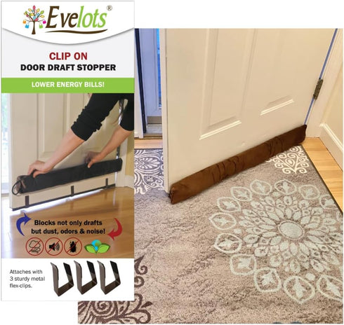 Evelots Cold, Hot Air Door Draft Stopper - Strong Metal Clips - Block Cold Air, Noise, Dust - Warm & Quieter Home- No Need to Bend Down- 36 Inch W...