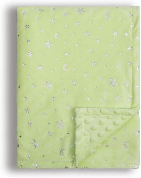 Baby Blanket for Boys Girls Soft Minky with Double Layer Dotted Backing, Star and Moon Printed 30 x 40 Inch Receiving Blanket (Green)...