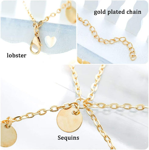 Aukmla Gold Sequins Head Chain Jewelry Festival Halloween Prom Costume Hair Accessories Fashion Headbands Headpieces for Women and Girls...