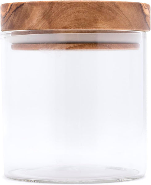 Berard Glass Storage Jar with Olive Wood Lid, 13.5-Ounce Brown...