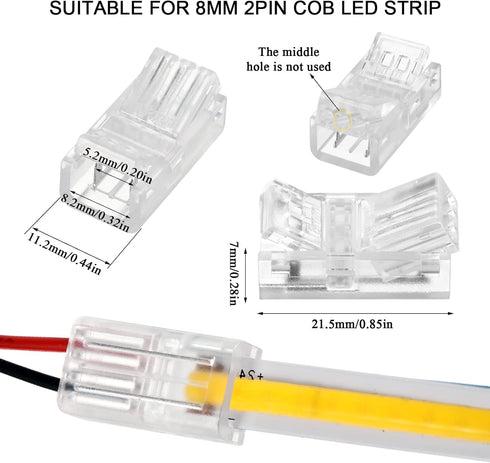 COB LED Strip to Wire Connector 20 Pieces Waterproof LED Adapter Connectors Transparent Solderless LED Light Strip Connectors for Strip Light Unwi...