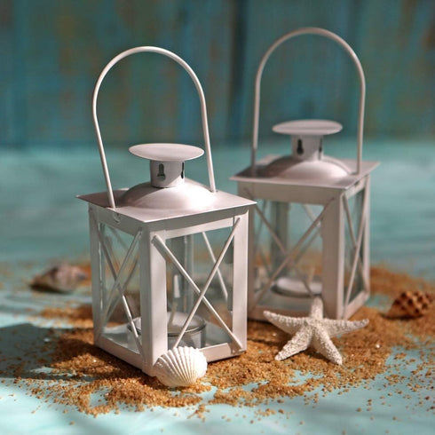 Kate Aspen Luminous Metal Mini Lanterns, Vintage Teal Light Candle Holders, White...