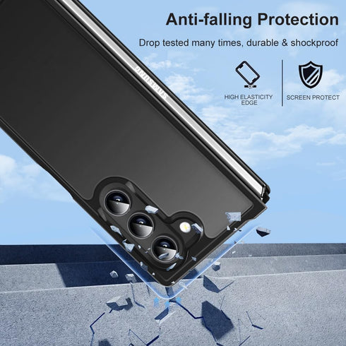 for Samsung Galaxy Z Fold 6 Case, Z Fold 6 Case with Camera Frame Protection, Thin Anti-scratch PC Matte Translucent Back & Flexible TPU Hinge Sho...