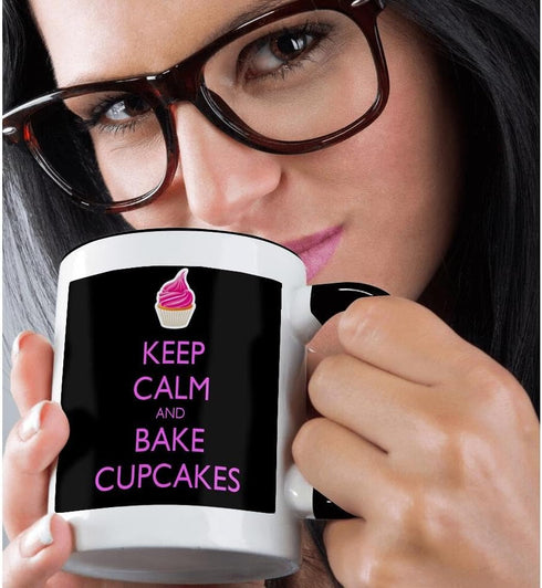 3dRose Keep Calm and Bake Cupcakes Mug, 11 oz, Black...
