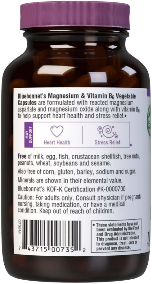 BlueBonnet Magnesium Plus B-6 Vegetarian Capsules, 90 Count...