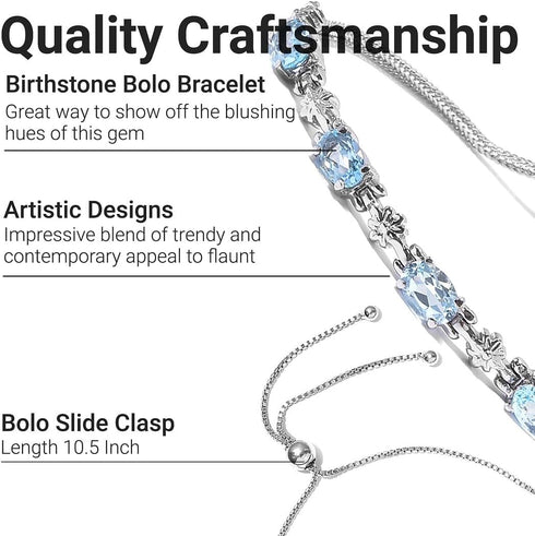 SHOP LC DELIVERING JOY Bolo November Birthstone Bracelet Stainless Steel Sky Blue Topaz Fashion Unique Birthday Gifts for Women Jewelry Ct 2.2 Adj...