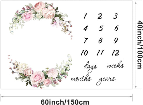 CSFOTO Flowers Baby Monthly Milestone Blanket Newborn First Year Growth Mat Baby Shower Memory Keepsake Gift Picture Recording Blanket 60"x40" wit...
