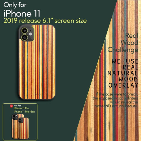 iATO iPhone 11 Case: Premium Natural Wood Cover, Military-Grade Protection, Ultra-Slim, Wireless Charging Compatible, Eco-Friendly - Multicolor Sk...