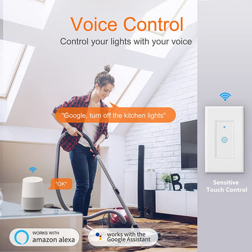 Smart Wifi Switch, Wireless Smartphone Remote Control Wall Light Switch, Compatible with Alexa Google Home IFTTT Android IOS from Anywhere Timing ...