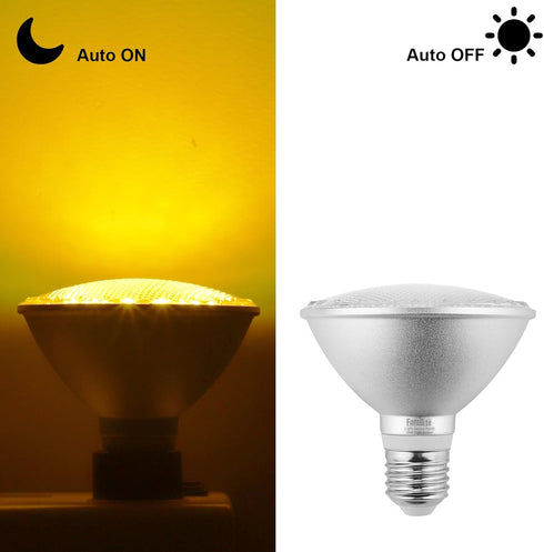 LED Bug Light Bulbs, 1900K Yellow Outdoor PAR30 Flood Lights, Dusk to Dawn Auto On/Off Porch Lights, Waterproof, Replace up to 100W for Garage Hal...