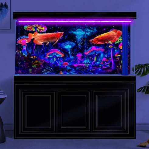 72X24IN Blacklight Mushroom Jellyfish Aquarium Background UV Reactive Background Starry Sky Terrarium Background with 10 EVA Double-Sided Tape...