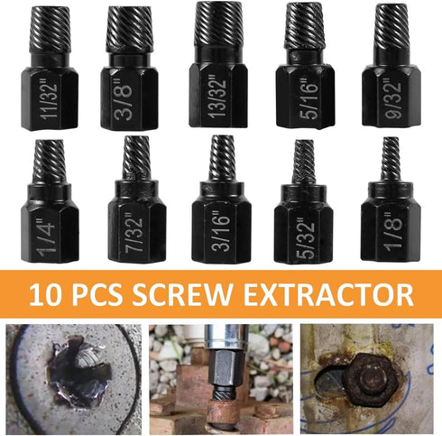 10 Pcs Screw Extractor Set, Hex Head Easy Out Bolt Extractor Set, Multi-Spline Stripped Screw Extractor Set, Broken Bolt Remover Kit, Damaged Scre...