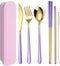 AARAINBOW 6 Pieces 18/8 Stainless Steel Flatware Set Portable Reusable Cutlery Set Travel Utensils Set Including Chopsticks Knife Fork Spoon Straw...