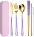 AARAINBOW 6 Pieces 18/8 Stainless Steel Flatware Set Portable Reusable Cutlery Set Travel Utensils Set Including Chopsticks Knife Fork Spoon Straw...