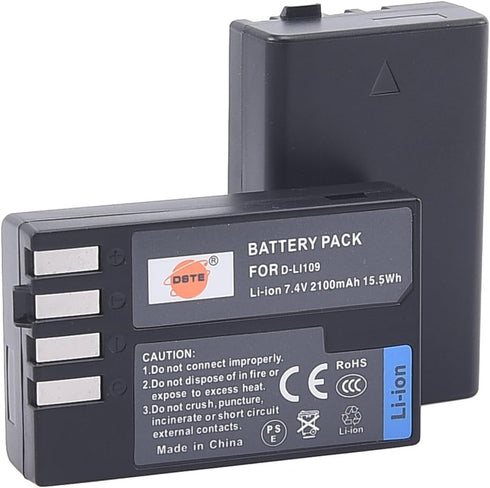DSTE Replacement for 2X D-Li109 Li-ion Battery Compatible Pentax K-R K-30 K-50 K-500 KR K30 K50 K500 K-S1 K-S2 K-70 Camera...