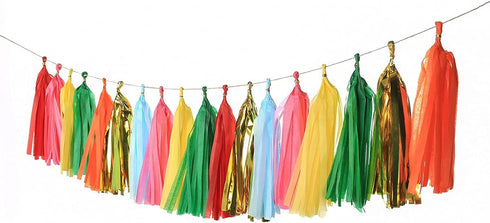 35 PCS Green Orange Gold Mylar Tassel Garland Tissue Paper Tassels Banner DIY Kit Baby Shower Fiesta Bachelorette Party Decorations...