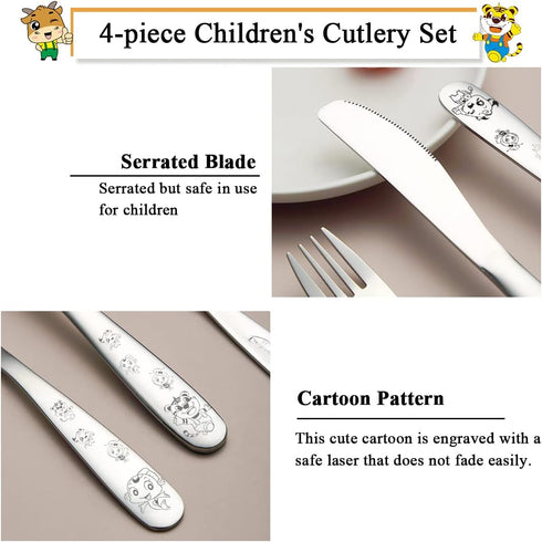 Berglander Toddler Utensils 4 Pieces Stainless Steel Kids Silverware Set, Children Safe Forks and Spoons Flatware, Mirror Polished Smooth Round Ed...