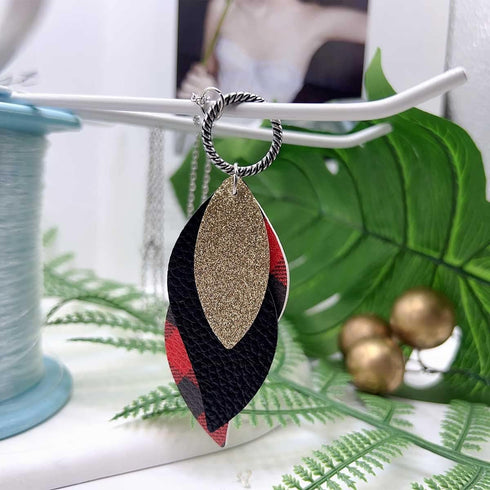 Buffalo Plaid Leather Earrings Necklace Bracelet Set, Classic Plaid Pattern Christmas Jewelry Set for Women...