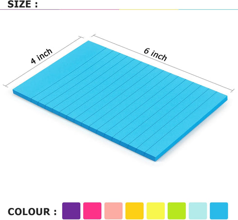 8 Pads Lined Sticky Notes 4x6 Sticky Notes with Lines Self-Stick Note Pads 8 Bright Multi Colors, 35 Sheet/Pad...