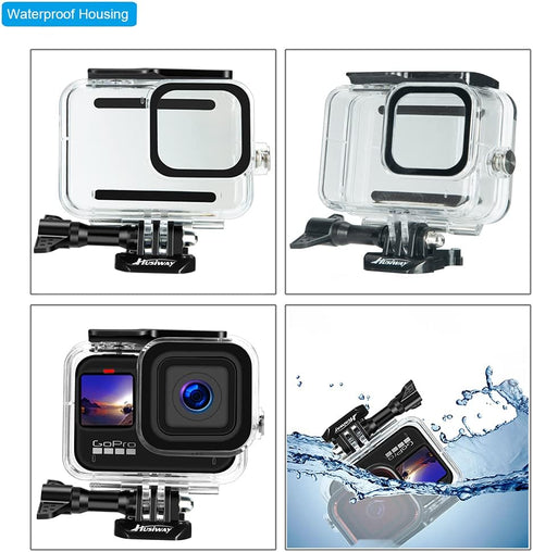 Waterproof Case Housing for GoPro Hero 12 11 10 9 Black Tempered Glass Screen Protector Silicone Sleeve Protective Case Accessories Kit Bundle for...