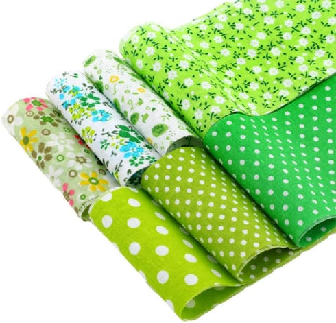 7Pcs Top Green Cotton Craft Fabric Bundle Squares Patchwork DIY Sewing Scrapbooking Quilting Floral Dot Pattern Craft and Hobby Fabric 10" x 10" (...
