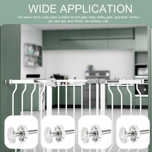 Pressure Mount Baby Gate Threaded Pivot Rod, 4-Pieces Pivot Screw Mounting Bolt Kit for Stair Gate Dog Gate (White)...