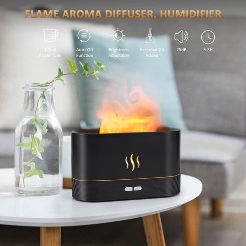 Flame Diffuser Humidifier-Auto off 180ml Essential Oil Diffuser-2 Modes Brightness Aroma Humidifier with Fire Flame Effect for Home,Office,Spa,Gym...