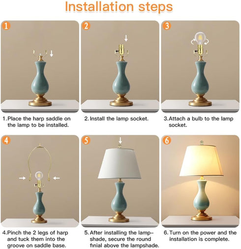 10 Inch Lamp Harp, 2 Set Gold Lamp Shade Harp Holder with Finial, DIY Detachable Replacement Lampshade Adapter Harp Bracket Hardware for Table/Flo...