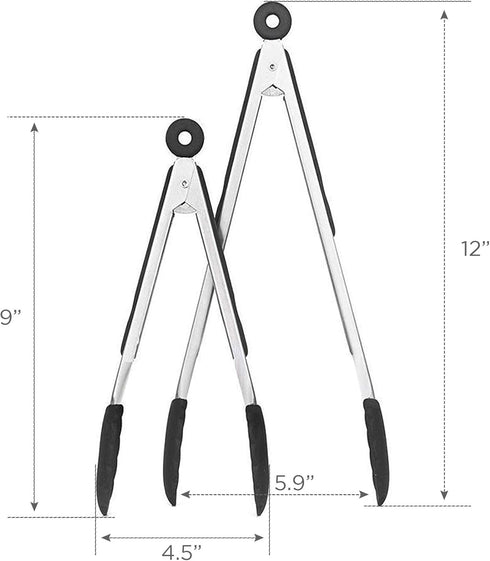 Silicone Cooking Tongs Set - Tongs for Nonstick Cookware - Stainless Steel Tongs with Silicone Tips - 9-Inch 12-Inch Tongs for Cooking - 2-Piece S...