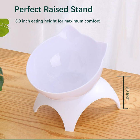 Cat Elevated Bowl with Raised Stand, 15 Degree Tilted Design Neck Guard Stand Raised Pet Food Water Feeder Bowl for Cats or Small Dogs (Single Whi...