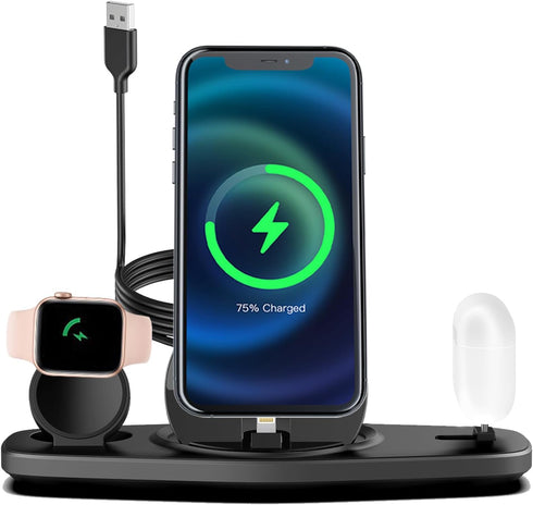 Charger Station for iPhone Multiple Devices, Foldable 3 in 1 Fast Charging Dock Stand for iPhone 14 13 12 11 Pro X Max XS 8 7,Compatible with Appl...