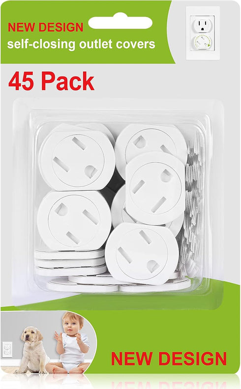 Outlet Covers (45 Pack) Self-Closing Outlet Plug Covers 3-Prong Swivel Electrical Outlet Protectors for Baby Upgraded Adhesive Installation Socket...