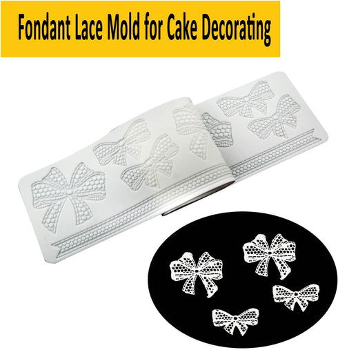 3D Hollow Bowknot Shape Molds, Hollow Chocolate Mold, Silicone Baking Molds Fondant Lace, Fondant Lace Mold for Cake Decoration Cupcake Top(Bowkno...
