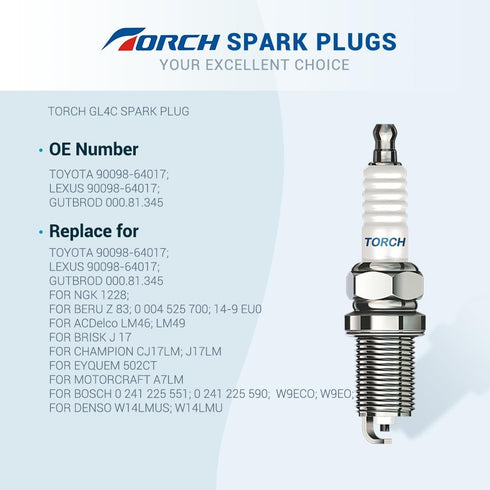 TORCH GL4C Spark Plug Replace for NGK B4LM, for BOSCH W9ECO, for Ariens 21533400 Snowblower Engine Spark Plug, for Champion RJ19LM (868) J19LM 861...